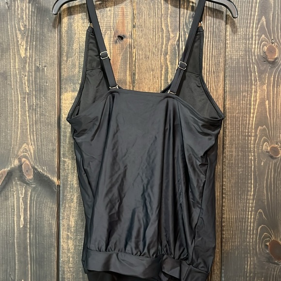 NWT Yonique Tankini Swim Suit L Black 2 Piece 2pc. Tummy Coverage Full Bottom - Picture 6 of 8